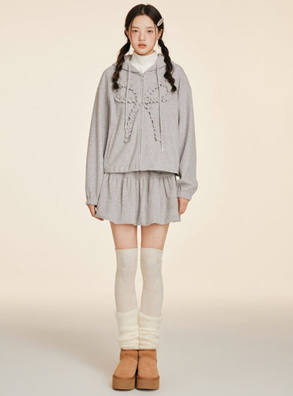 Hooded Cardigan Top A-Line Bud Skirt Set