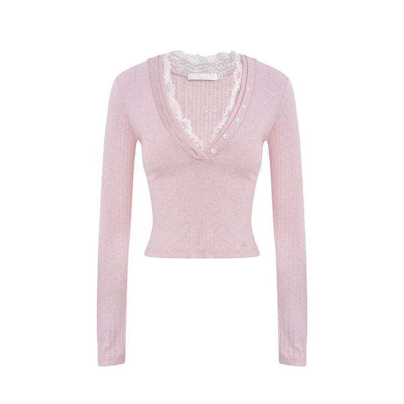Lace V-Neck Knit Sweater Set-Up
