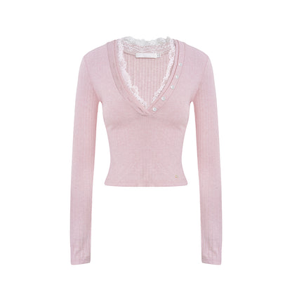 Lace V-Neck Knit Sweater Set-Up