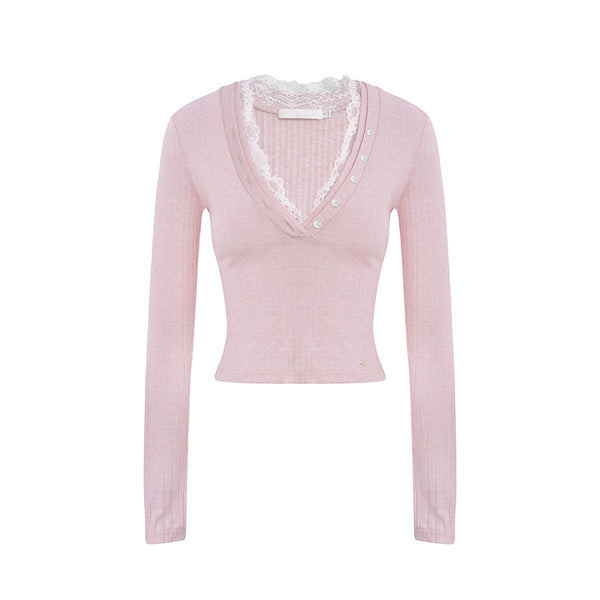 Lace V-Neck Knit Sweater Set-Up