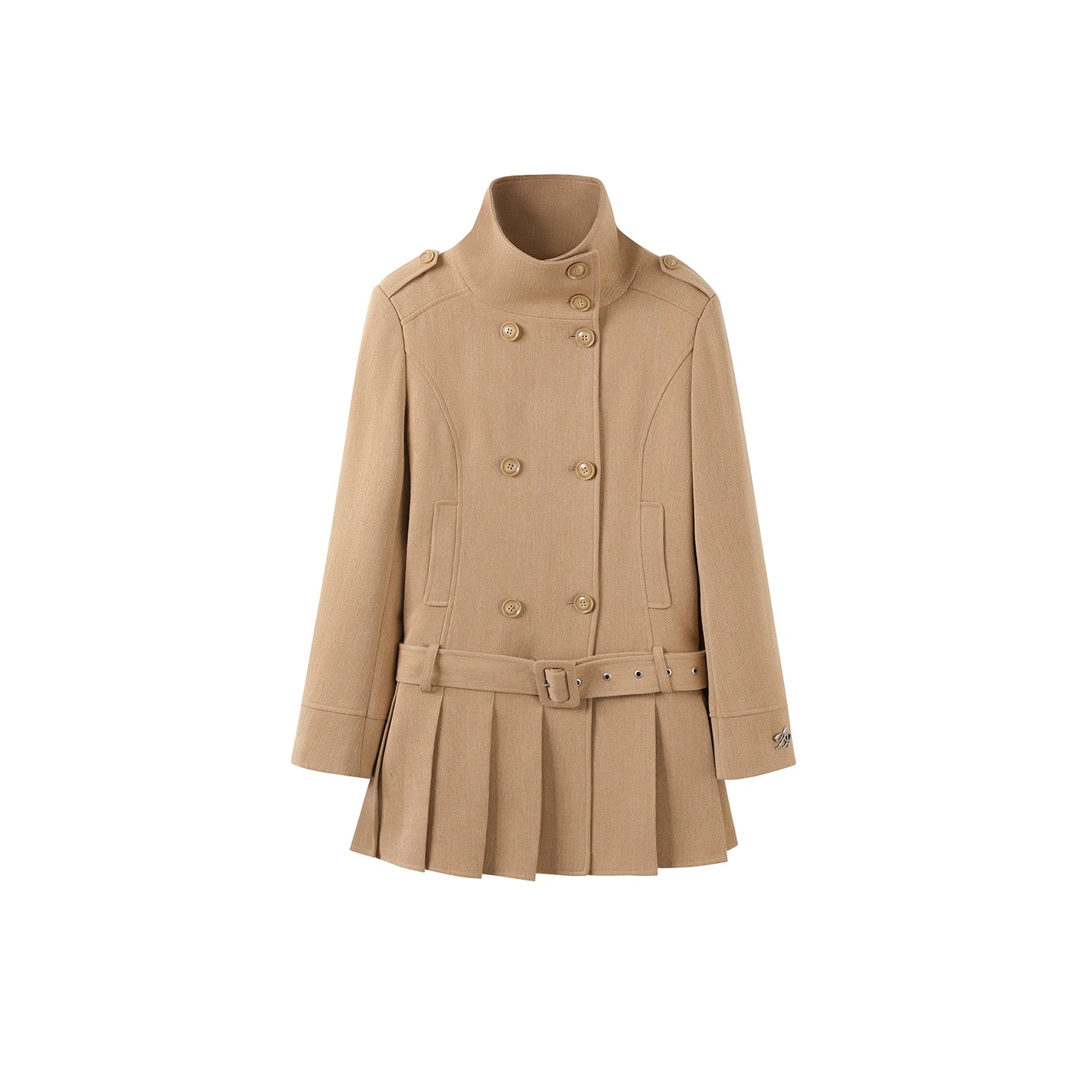 Stand Collar Pleated Coat Dress