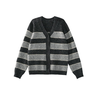 Striped Knitted Wool Cardigan Coat