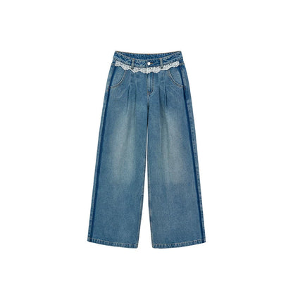 Viapitti Lace Patchwork Straight Jeans