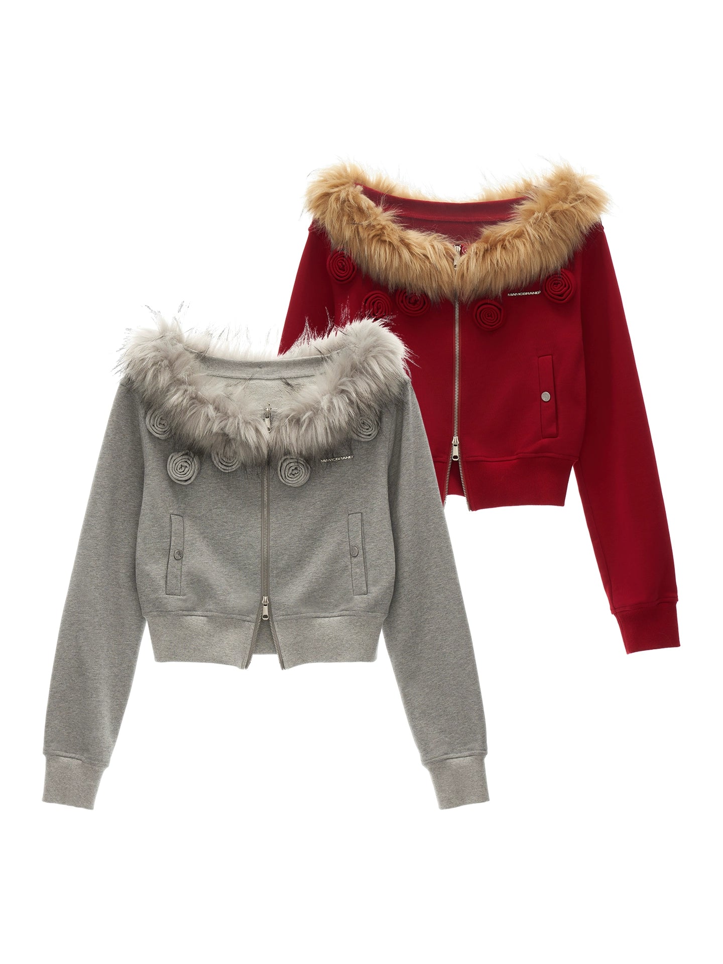 Detachable Fur Collar Double Zipper Jacket