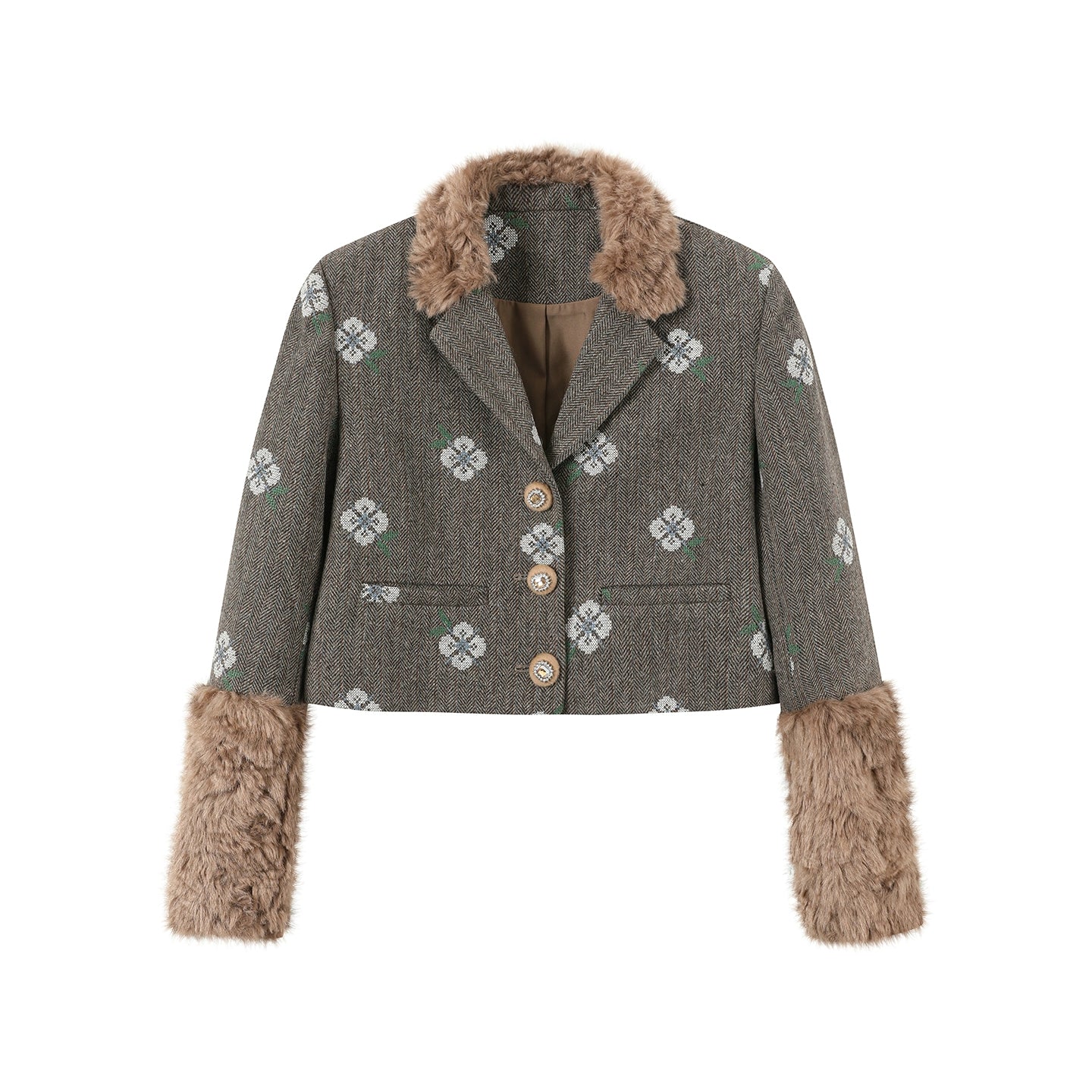 Retro Embroidery Tweed Fur Shorts Set-Up