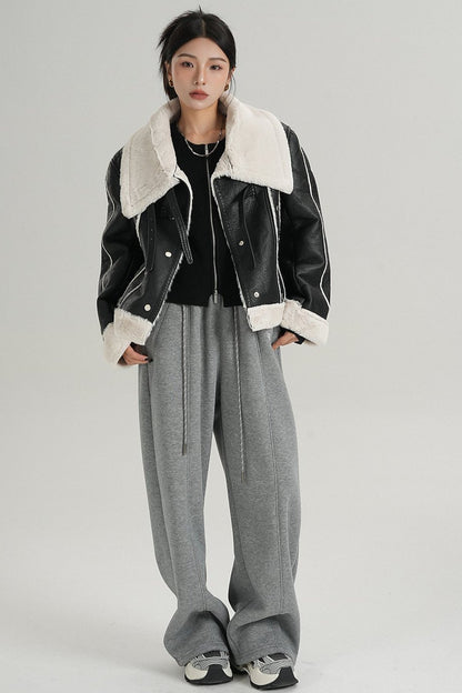 Fleece Thickened Wide-Leg Sweatpants