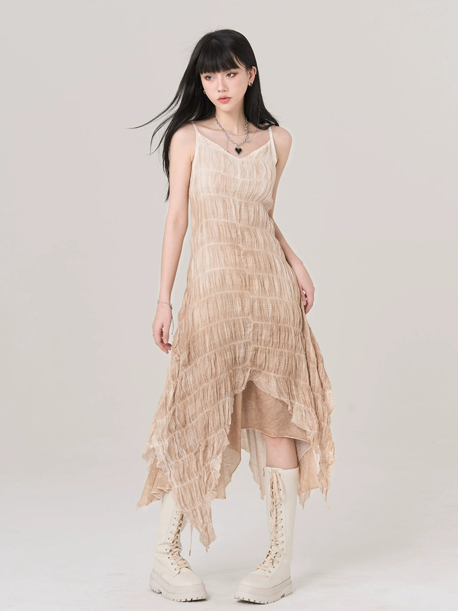 Irregular Hem Pleated Slip Dress