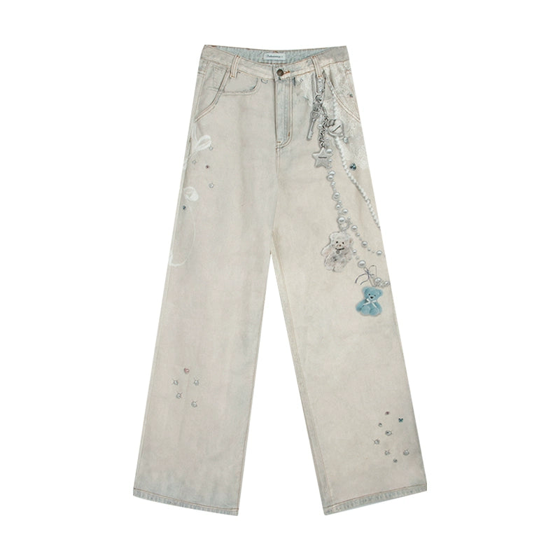 Hand-Painted 3D Printed Womens Wide-Leg Pants