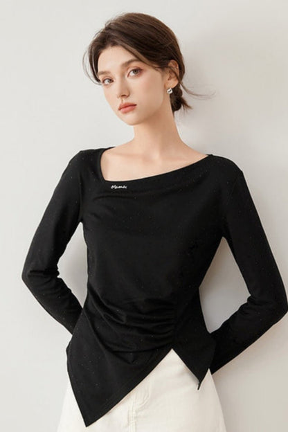 Slim Fit Irregular Pleated Shirt