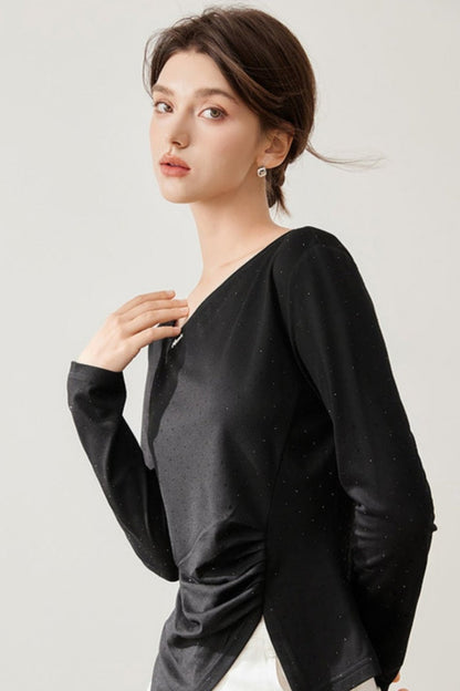 Slim Fit Irregular Pleated Shirt