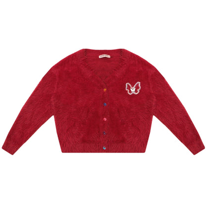 American-Style Red Cardigan Sweater