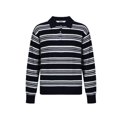 Soft Glutinous Texture Striped Polo Top