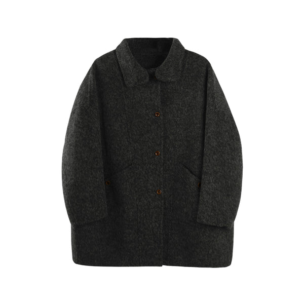 French Woolen Stand-Up Collar Coat