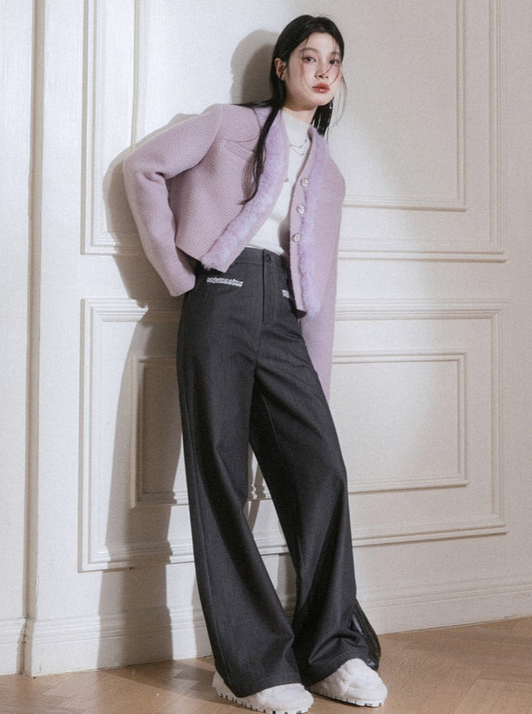 Brushed straight-leg trousers