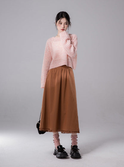 Curved waistband A-line skirt