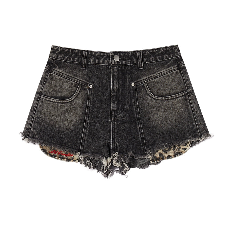 Leopard Denim Shorts