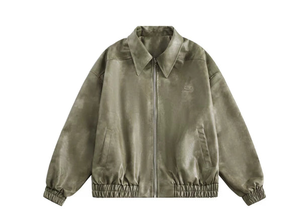 American Retro Shirt Collar Leather Coat