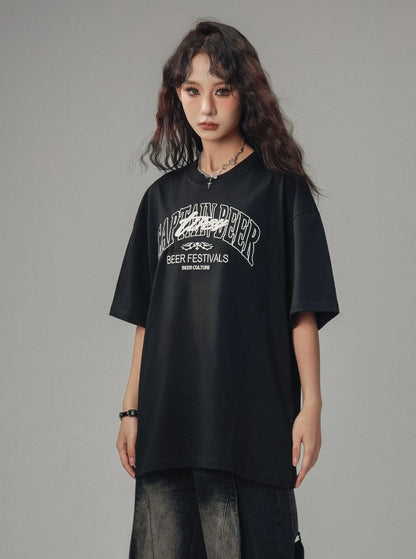 Embroidery Letter Crew Neck T-Shirt