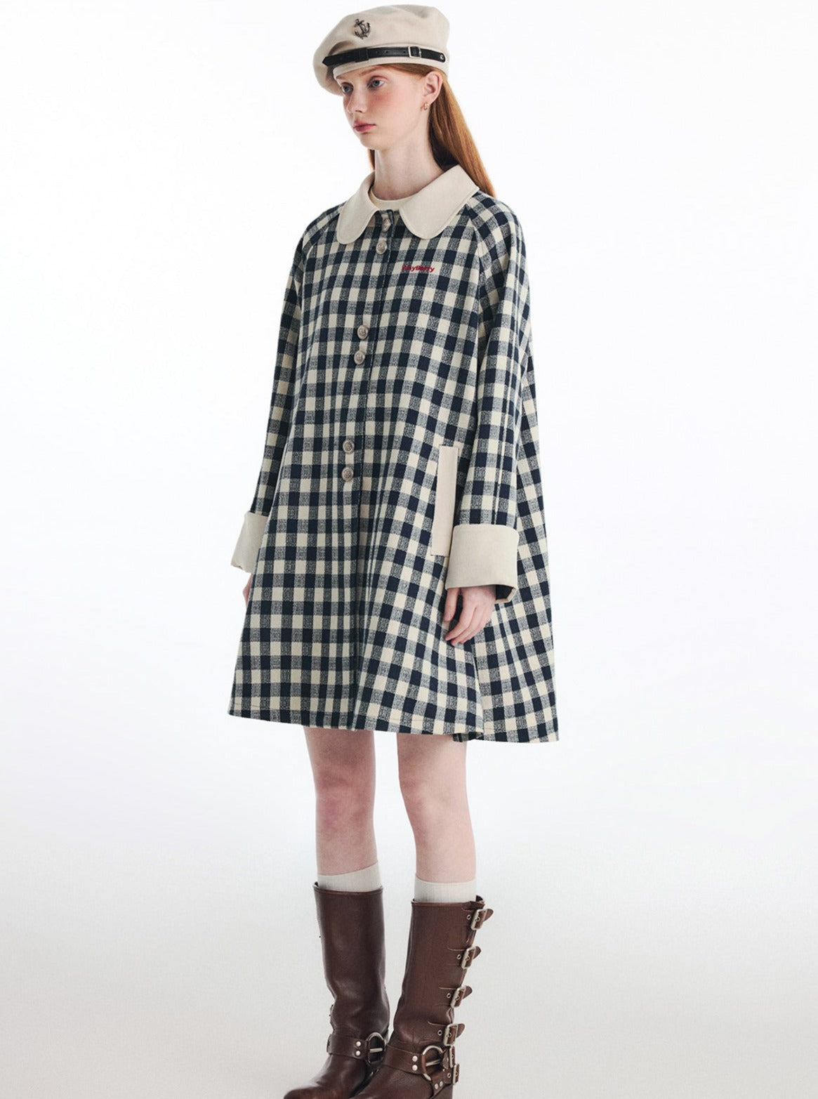 WhyBerry 24AW "Blueberry Waffle" Trenchcoat im Vintage-Karo