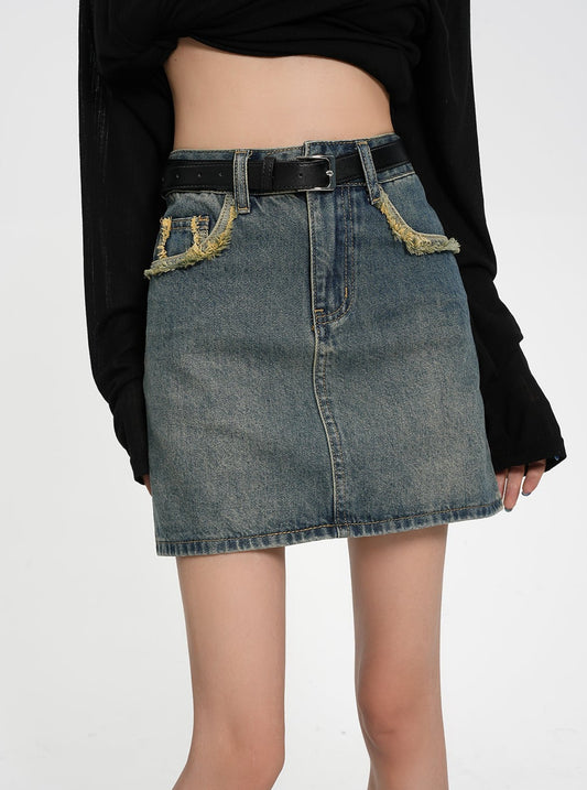 SRYS American Street Wash Distressed Raw Edges High Waist Denim Rock Rock Sommer Rock New Women's Skirt