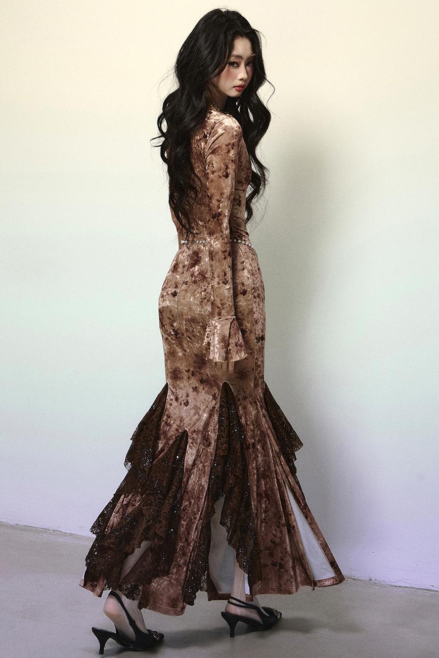 Deep V Mermaid Lace Dress