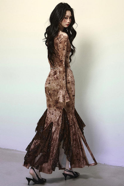 Deep V Mermaid Lace Dress