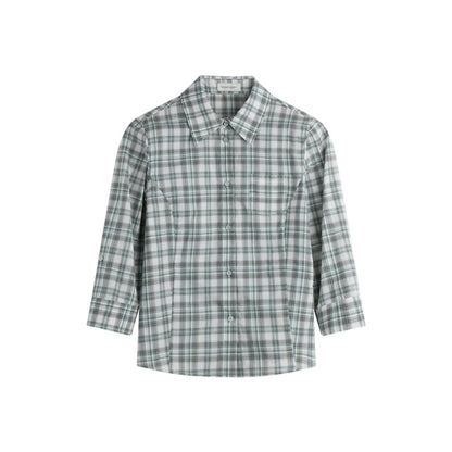 Plaid Cotton Waist-Cinching Blouse
