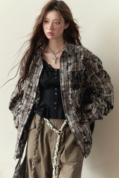 Plaid Patchwork Loose Shirt Jacket