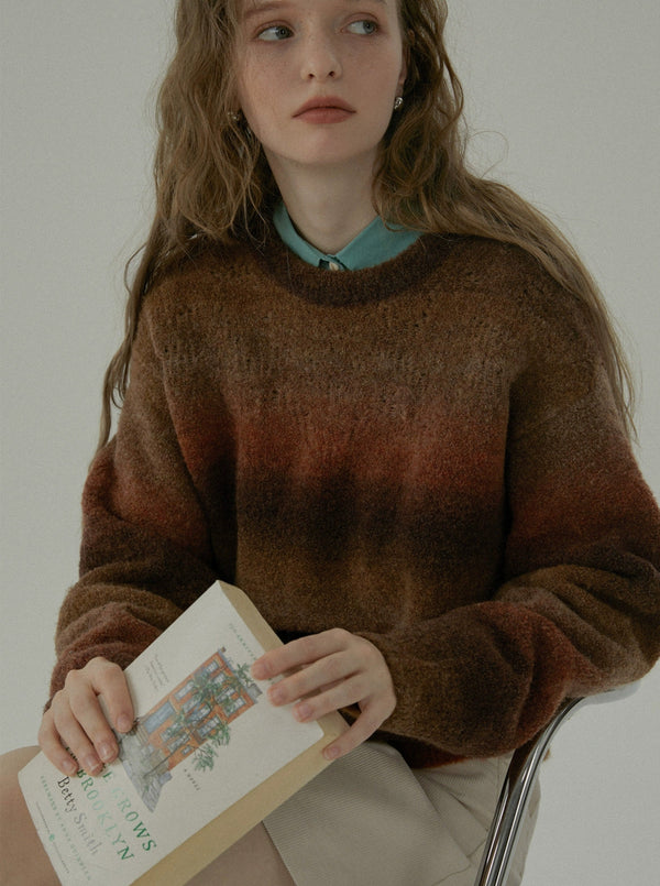 Gradient Knitted Hollow Sweater