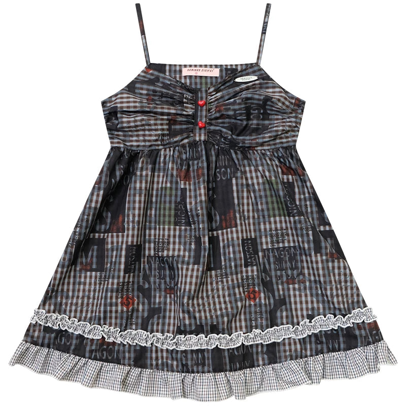 Retro Plaid Lace Strap Top