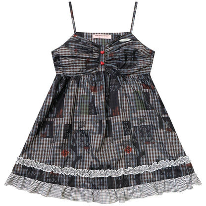 Retro Plaid Lace Strap Top