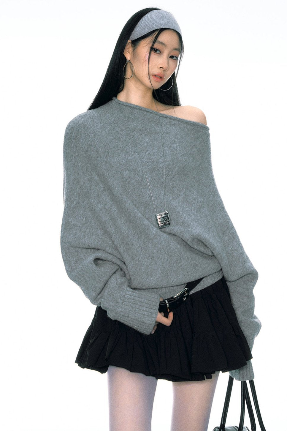 Slanted Shoulder Loose Sweater