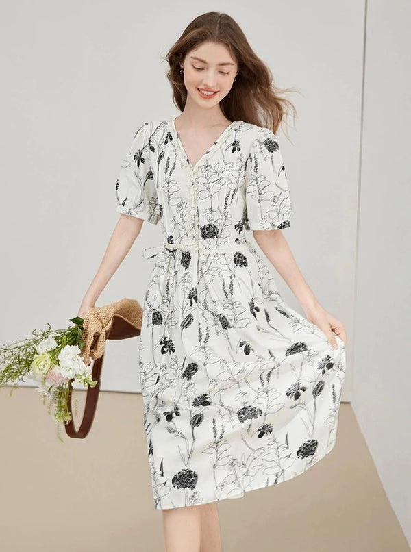 Romantic Smudge Ink Floral Dress