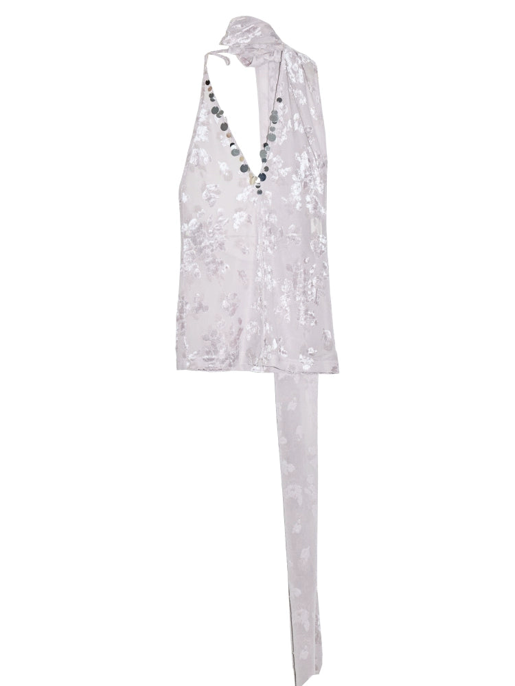 Velvet Jacquard Light Purple Sequins Vest