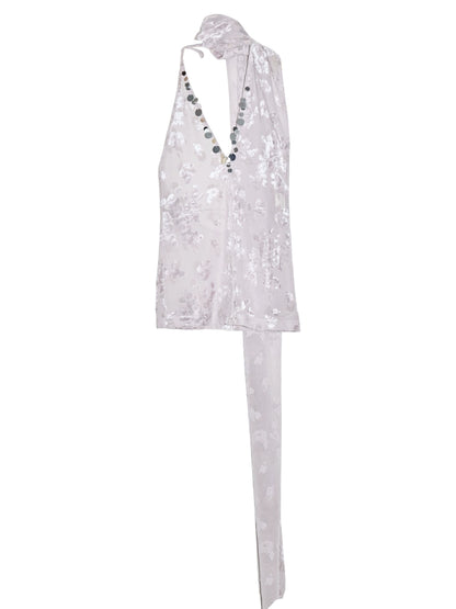 Velvet Jacquard Light Purple Sequins Vest