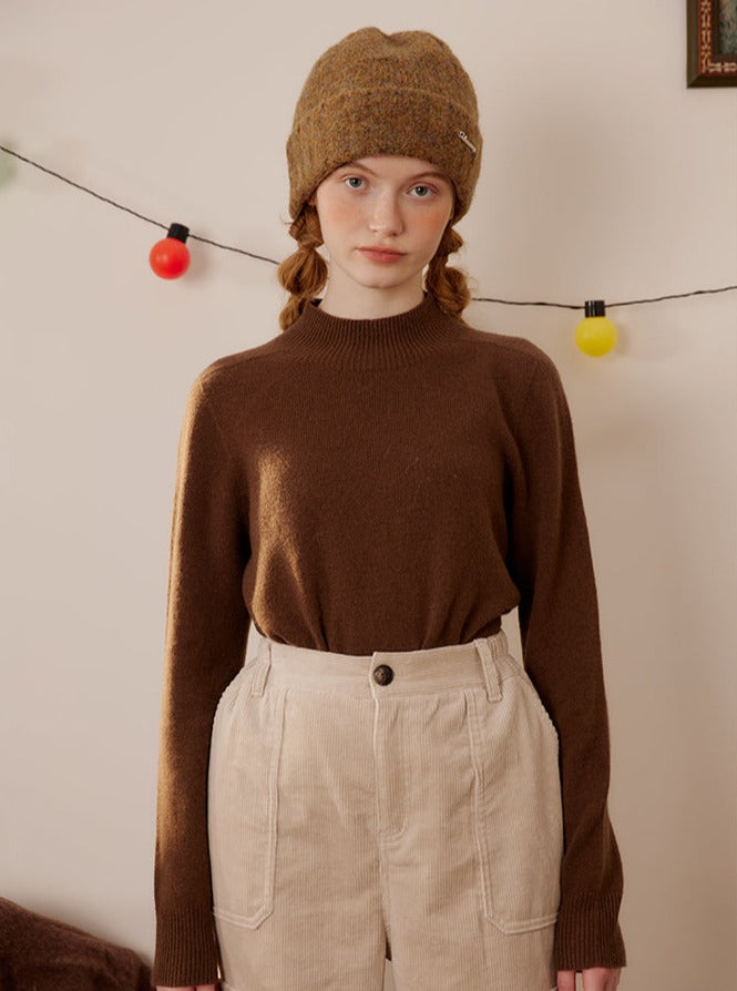 Wool semi-turtleneck tops