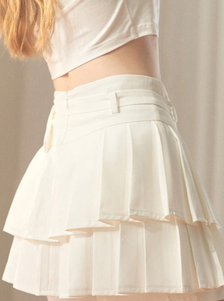 High Waist Pleated Short Skirt