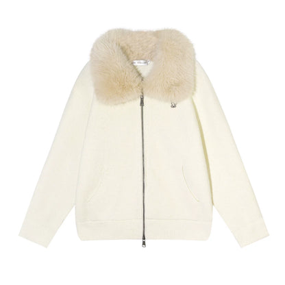 Wool Fur Collar Knit Jacket Set-Up