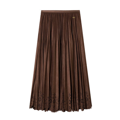 Pleated Suede Lace Skirt