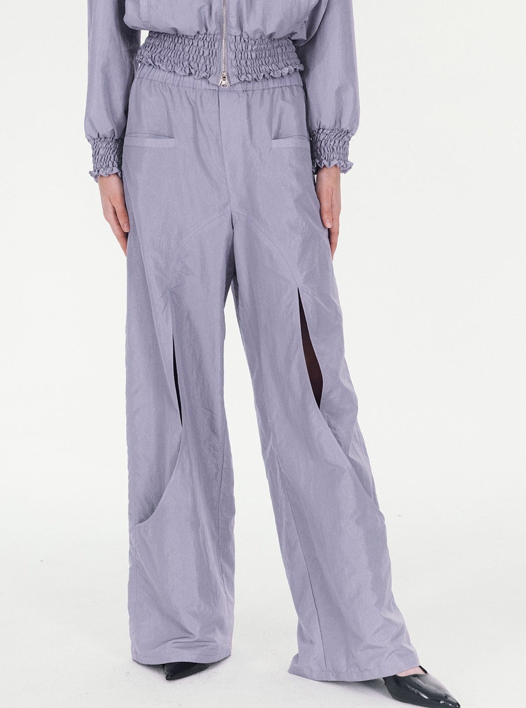 Cut-out loose-leaf stitching wide-leg pants