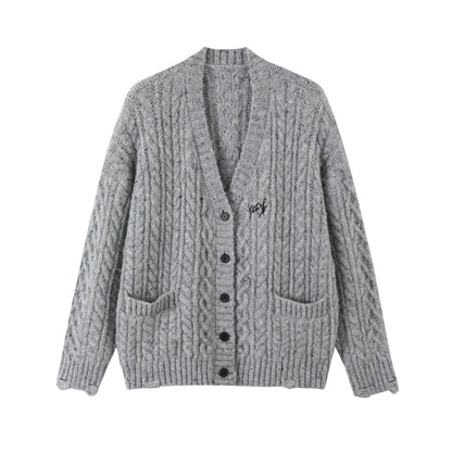 Gray Colored Sweater Cardigan Dress Set-Up