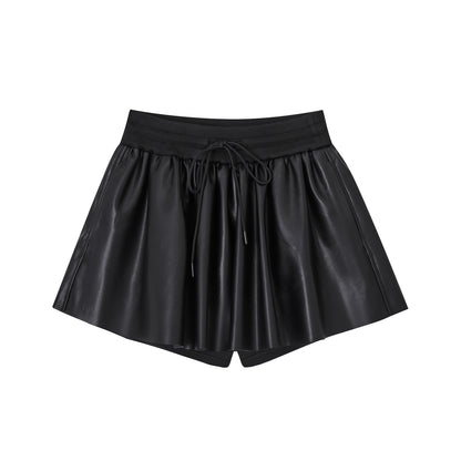 Simple Puffy Leather Skirt