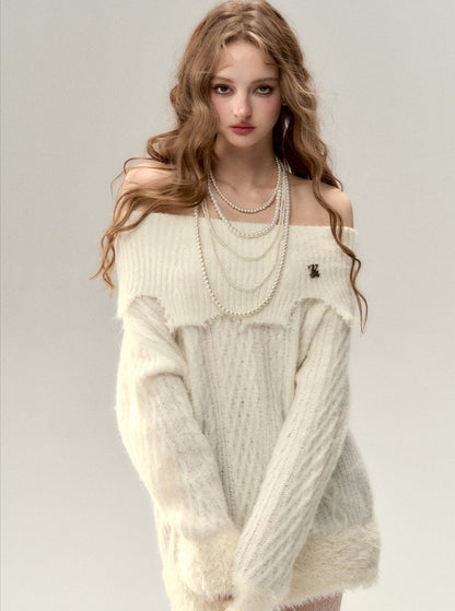 One-shoulder slant-shoulder two-wear knitted dress