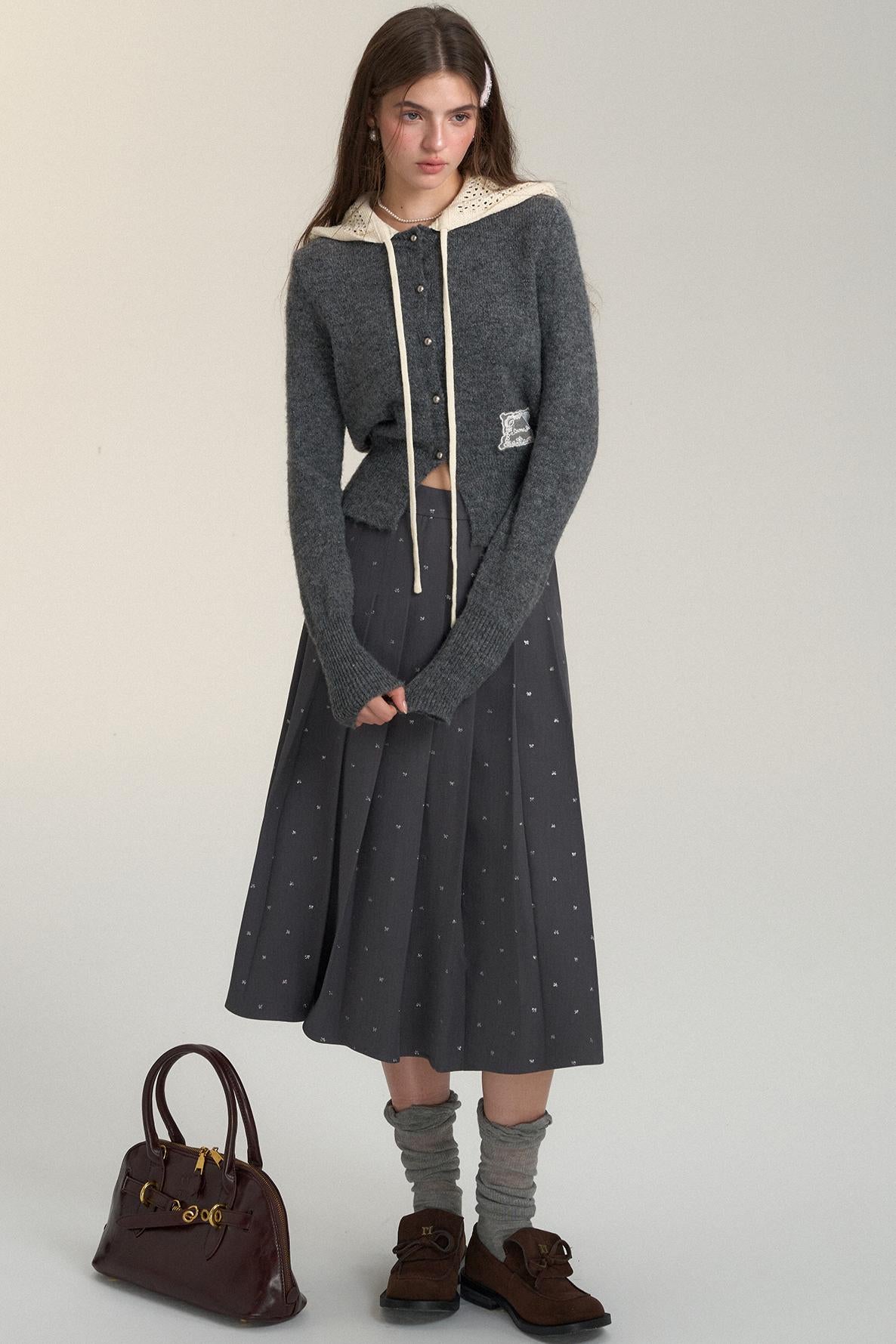 Cut-Out Hooded Knit Cardigan