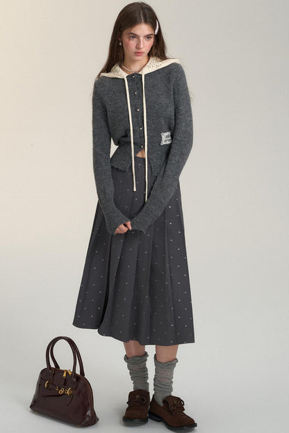 Cut-Out Hooded Knit Cardigan