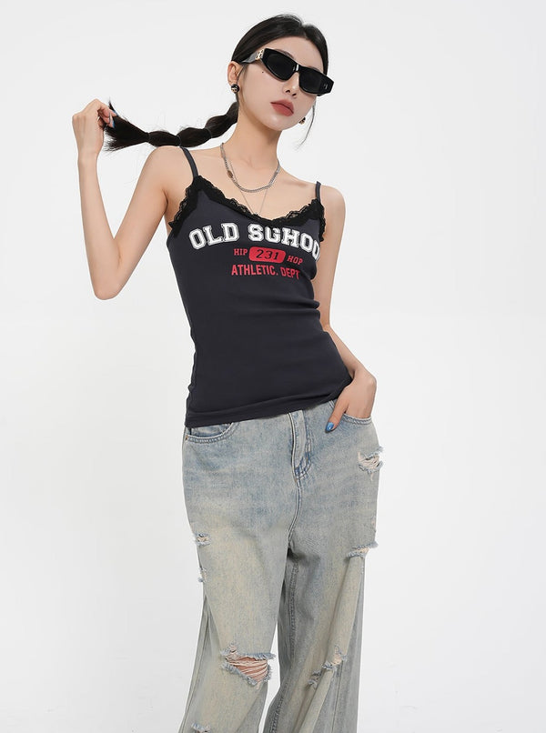 Lace Stitched Lettered Top