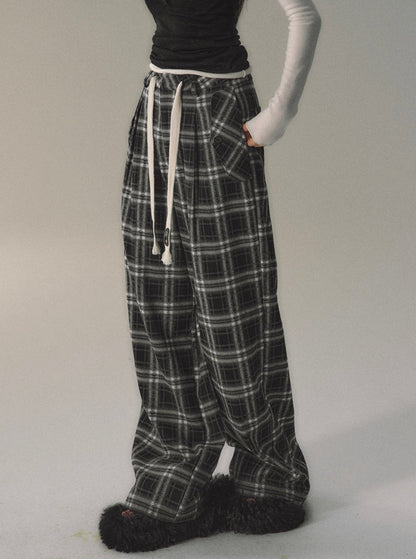 Simple Plaid Checked Track Pants