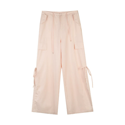 Drawstring Bow Wide-Leg Cargo Pants