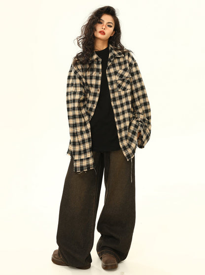 American retro merald plaid checked shirt