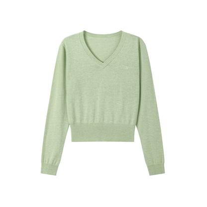 V-Neck Waist-Cinching Knit Sweater